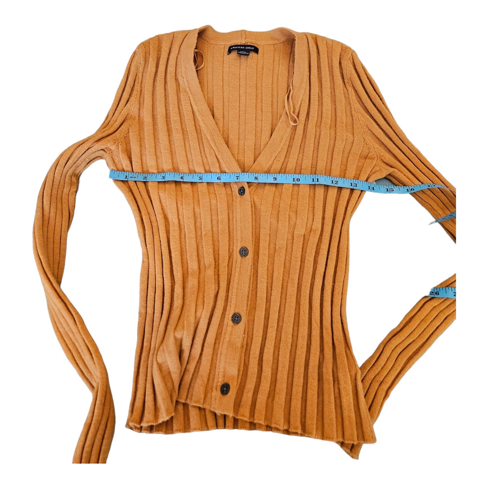 American Eagle Small Orange Long Sleeve Button Up Sweater - Picture 5 of 7